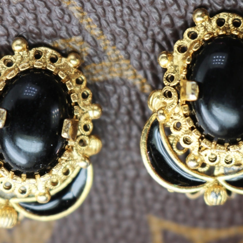 Vintage 1950s KRAMER Black Onyx Earrings - Picture 4 of 12